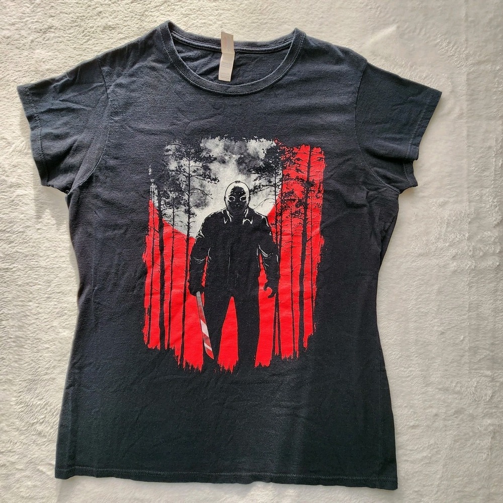 Friday the 13th Jason Voorhees T Shirt Ladies XL Black Horror‎ Movie Graphic Tee